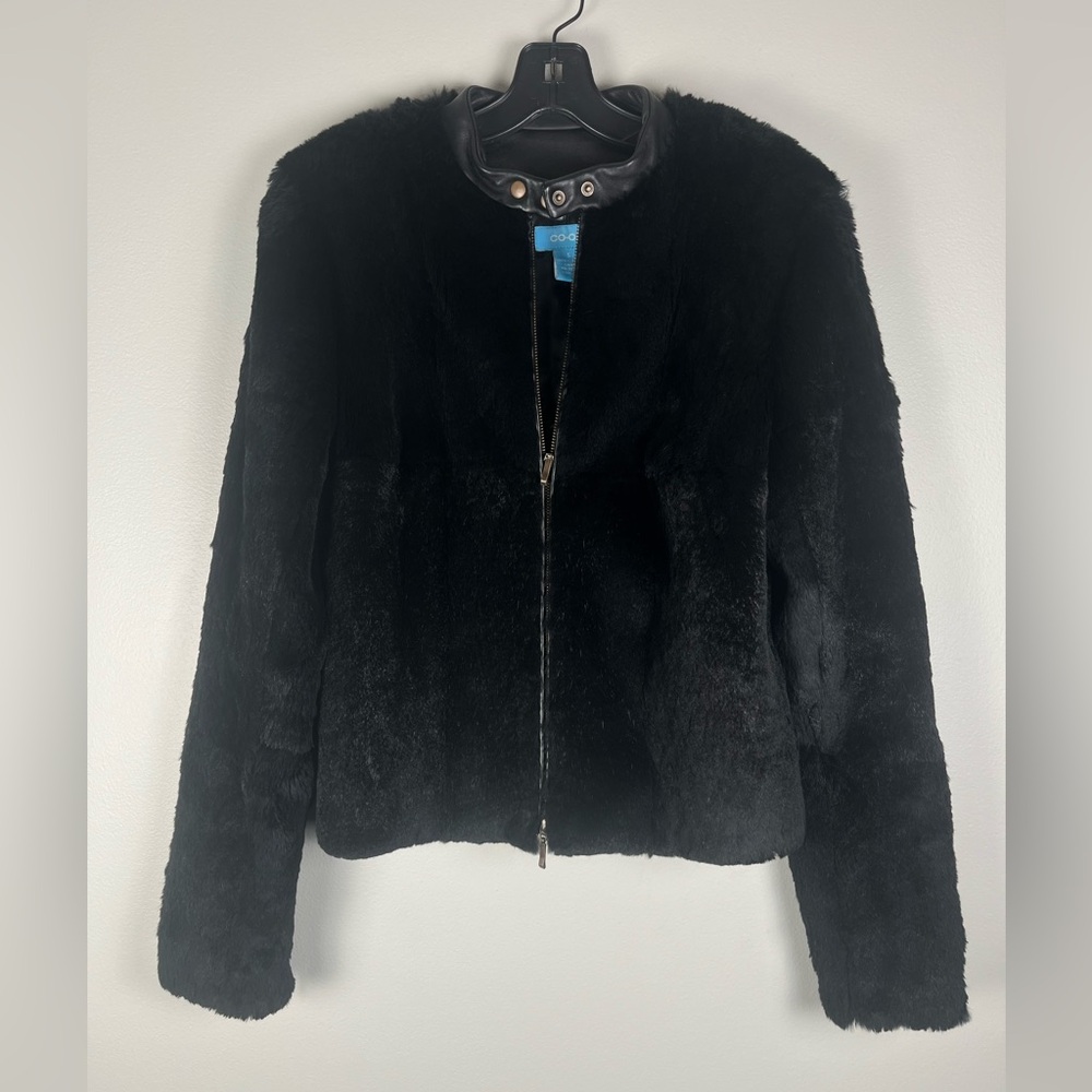 Barneys New York Co-Op Coat Jacket Black Leather Fur Women's Size Small EUC